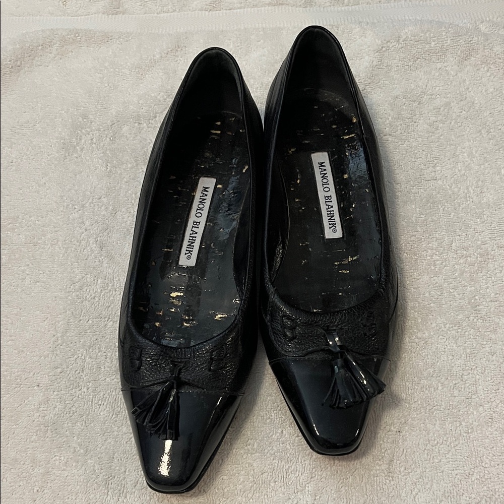 Manolo Blahnik Black Patent Leather Loafers
